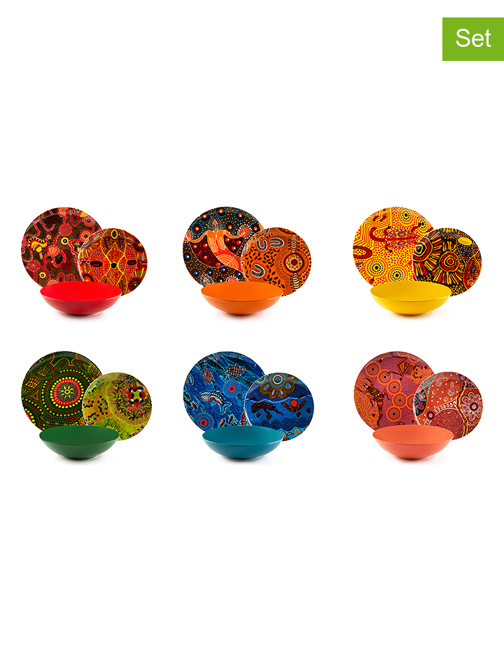 Trendy Kitchen by EXCÉLSA 18-częściowy zestaw talerzy "Aboriginal" ze wzorem rozmiar: onesize