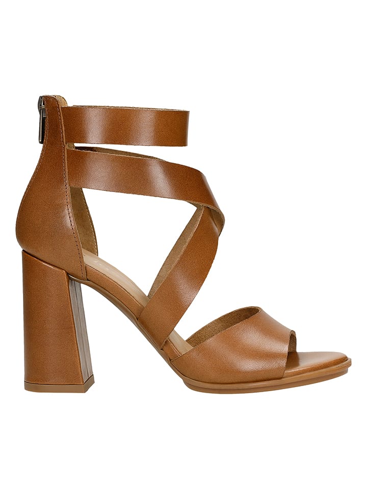 Wojas Skórzane sandały w kolorze jasnobrązowym na obcasie rozmiar: 38