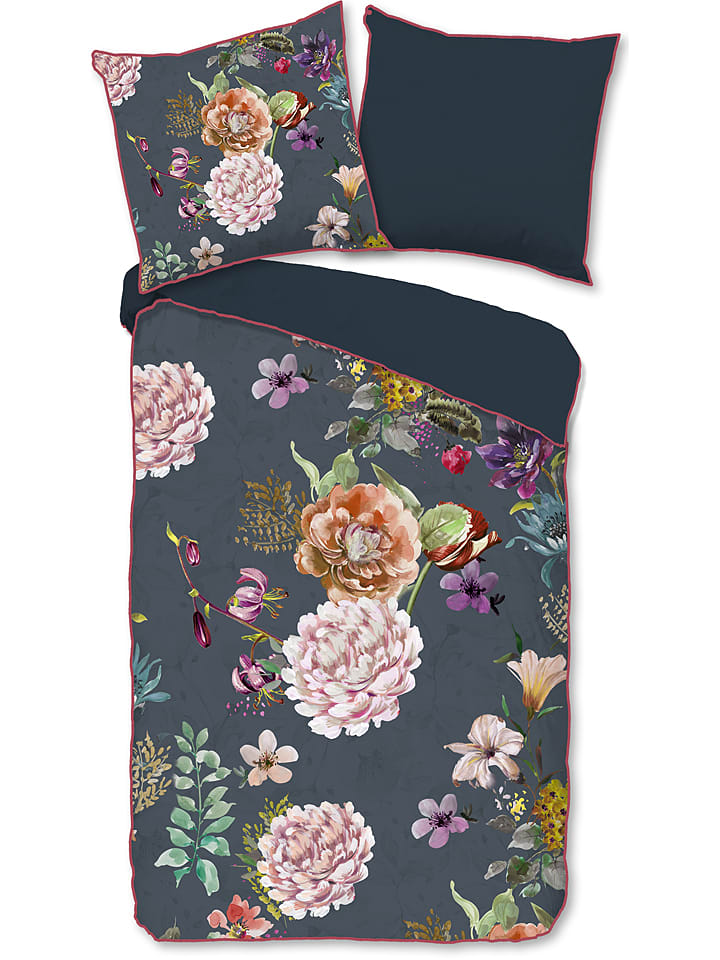 Descanso Komplet pościeli satynowej "Parma" w kolorze antracytowym ze wzorem rozmiar: 155x220 cm