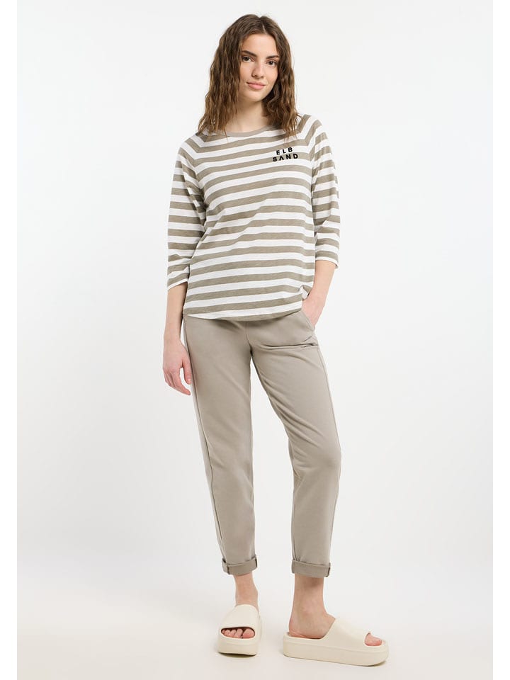 ELBSAND Koszulka "Celin" w kolorze szarobrązowo-białym rozmiar: M