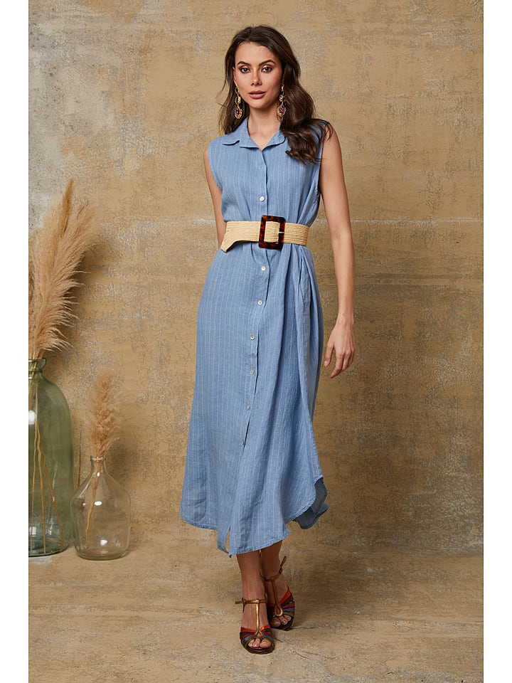 Joséfine Lniana sukienka "Darwin" w kolorze niebieskim rozmiar: XXL