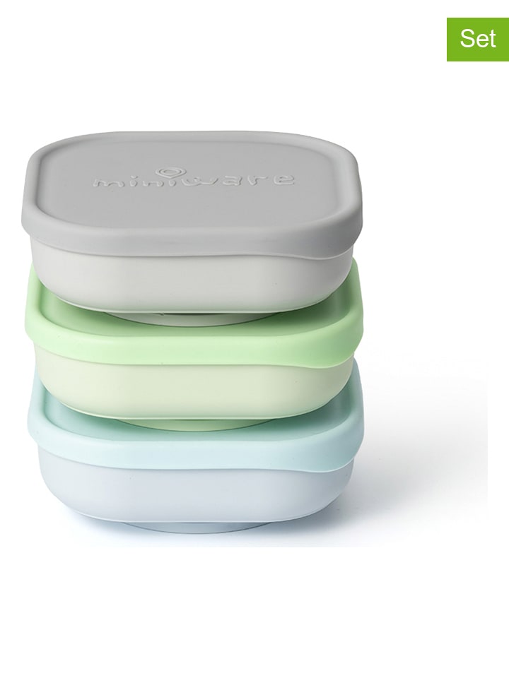 MINIWARE Pojemniki (3 szt.) w kolorze szarym, zielonym i błękitnym - 13 x 13 cm rozmiar: onesize