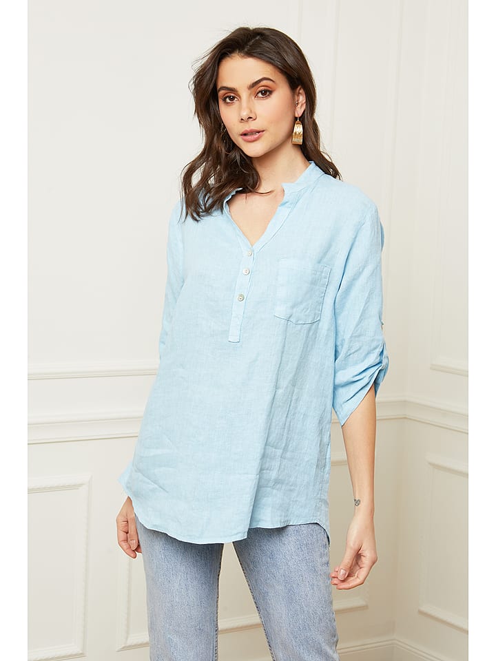 Fleur de Lin Lniana bluzka "Bjorg" w kolorze błękitnym rozmiar: XL