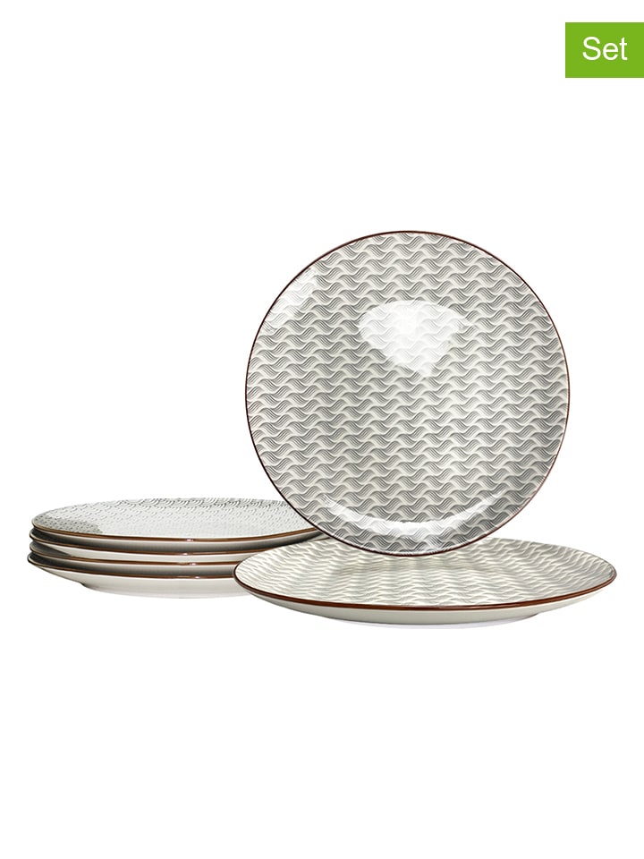 Ard'time Talerzyki deserowe (6 szt.) "Slow" w kolorze biało-szarym - Ø 21 cm rozmiar: onesize