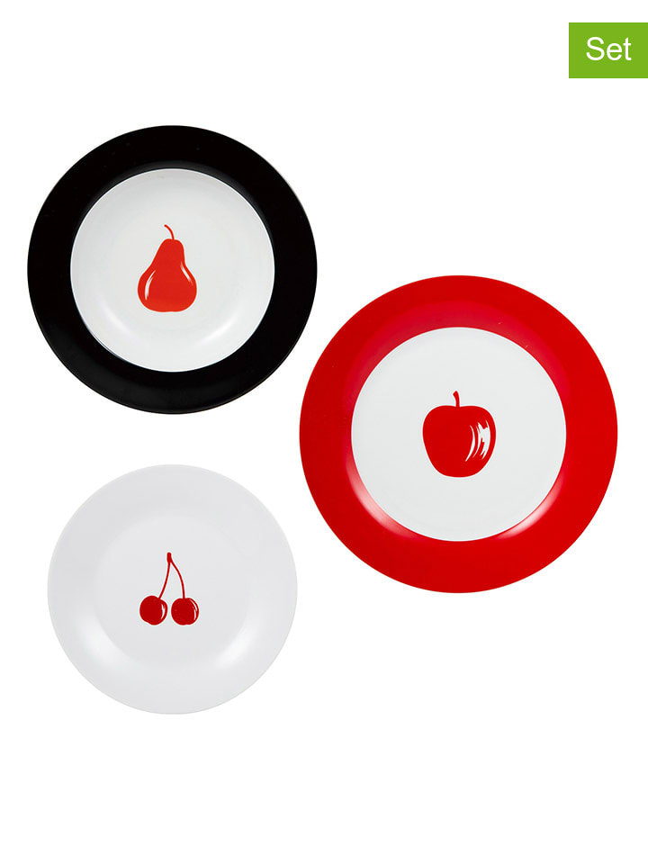 Benetton 12-częściowy zestaw talerzy w kolorze biało-czarno-czerwonym rozmiar: onesize