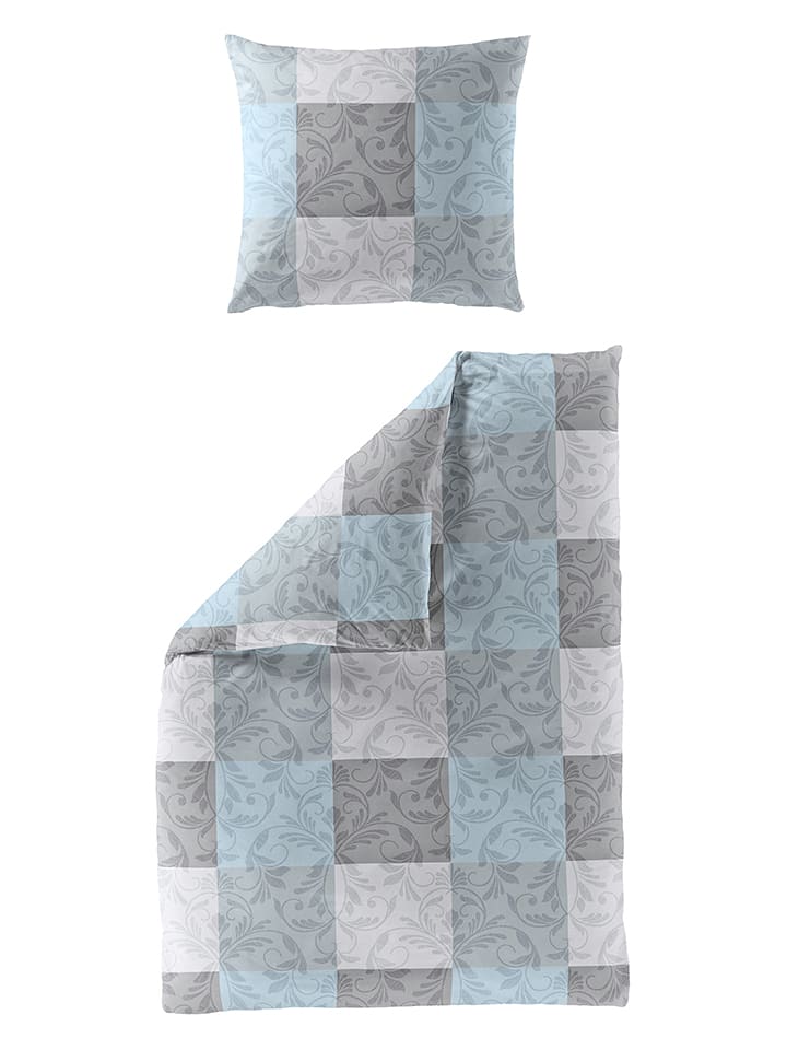 Bierbaum Komplet pościeli flanelowej w kolorze szaro-błękitnym rozmiar: 135x200 cm