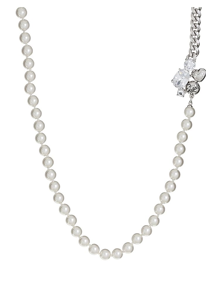 Guess Gruby łańcuszek z koralikami w kolorze srebrno-perłowym rozmiar: onesize