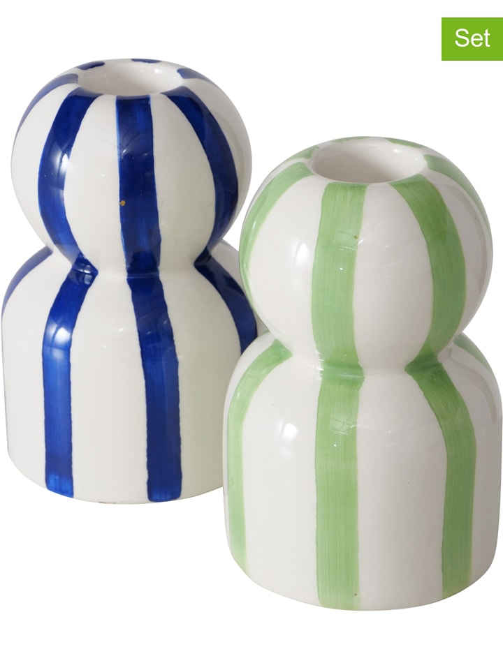 Boltze Świeczniki (2 szt.) "Ninara" w kolorze zielono-niebieskim - wys. 10 cm rozmiar: onesize