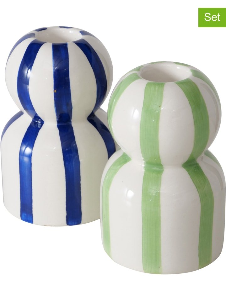 Boltze Świeczniki (2 szt.) "Ninara" w kolorze zielono-niebieskim - wys. 10 cm rozmiar: onesize