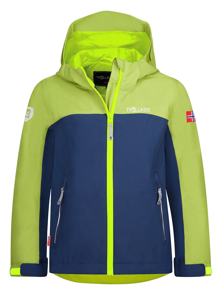 Trollkids Kurtka przeciwdeszczowa "Telemark" w kolorze zielono-granatowym rozmiar: 140
