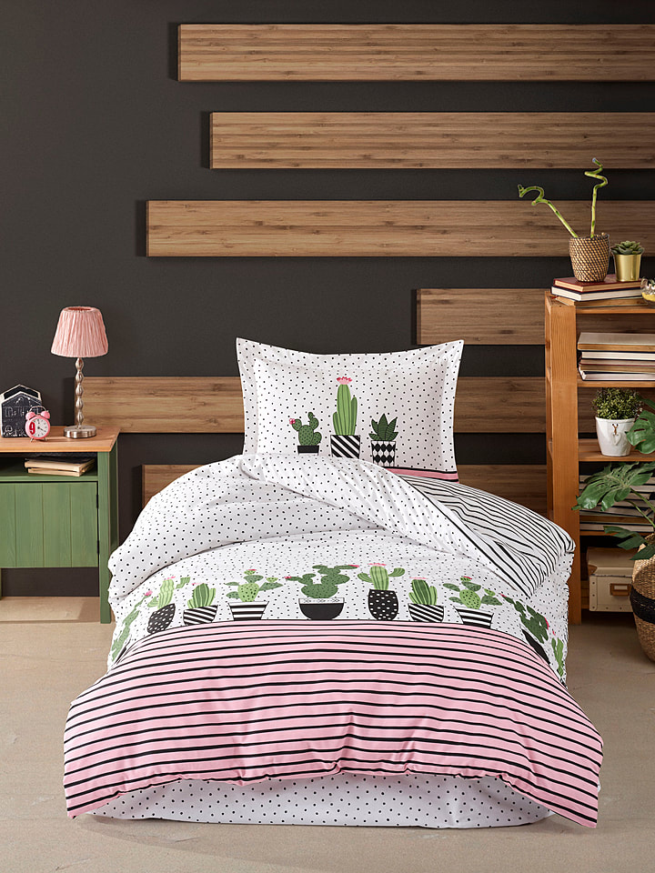 Elizabed Komplet pościeli renforcé w kolorze zielono-biało-jasnoróżowym rozmiar: 135x200 cm