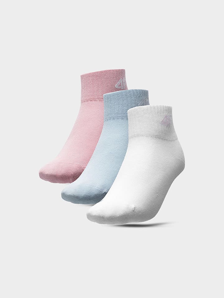 4F Skarpety (3 pary) w kolorze białym, niebieskim i różowym rozmiar: 32-35