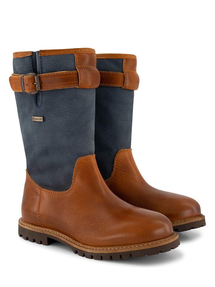 Skórzane kozaki "Konstanz" w kolorze jasnobrązowo-granatowym