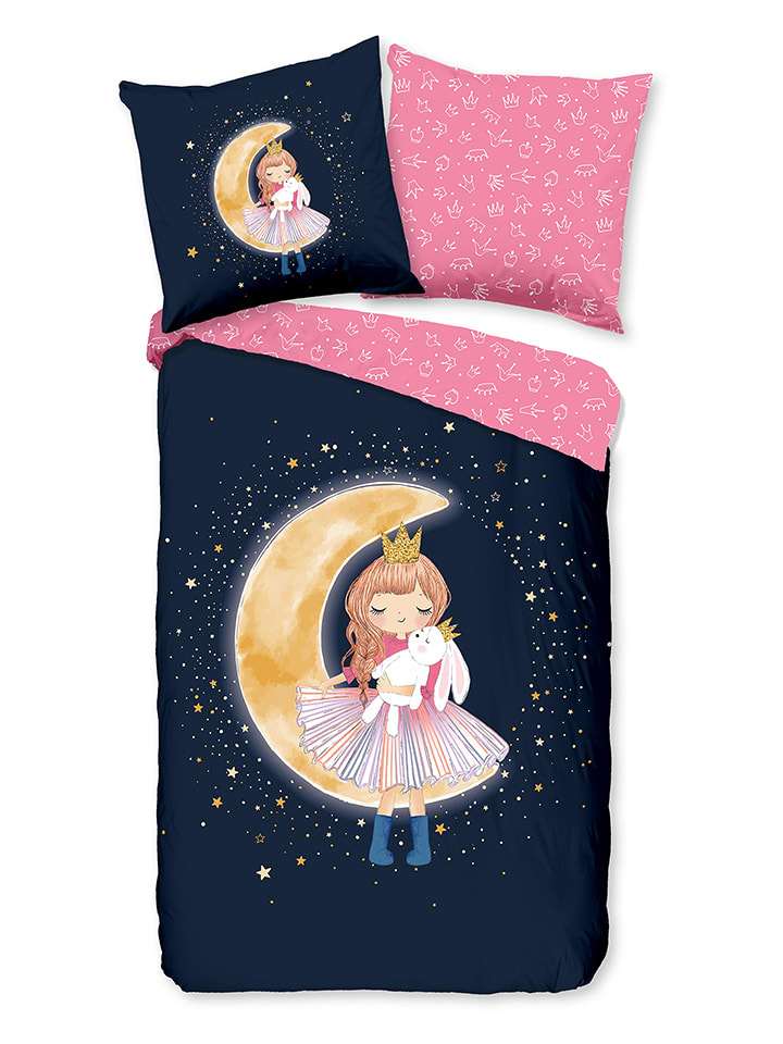 Good Morning Komplet pościeli renforcé "Cara" w kolorze granatowo-jasnoróżowym rozmiar: 135x200 cm