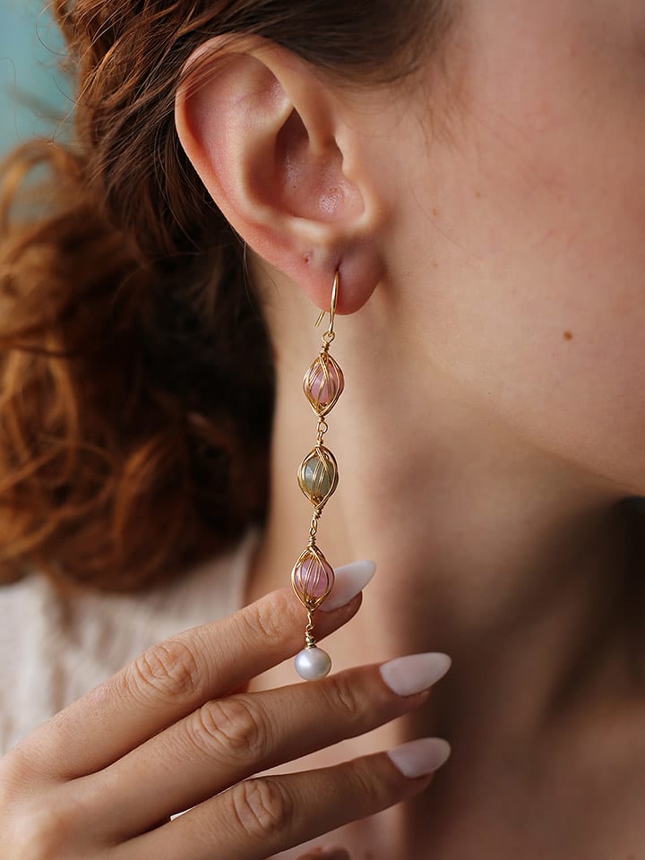 Pierres delicates Kolczyki w kolorze białym z perłami i kamieniami szlachetnymi rozmiar: onesize