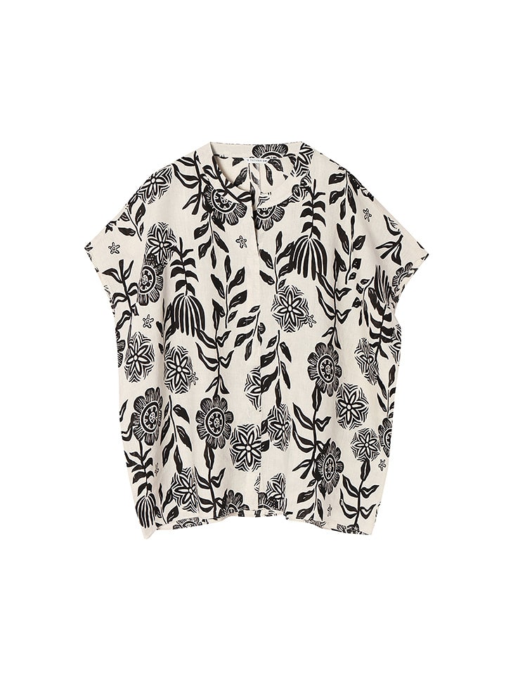 TATUUM Lniana bluzka w kolorze kremowo-czarnym rozmiar: S/M