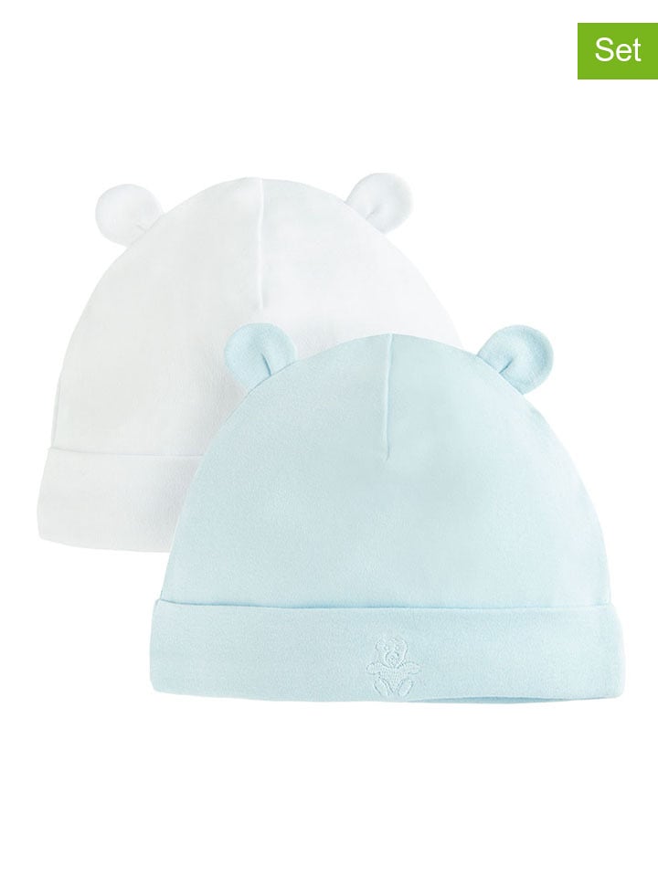 COOL CLUB Czapki (2 szt.) w kolorze białym i błękitnym rozmiar: 48-50 cm