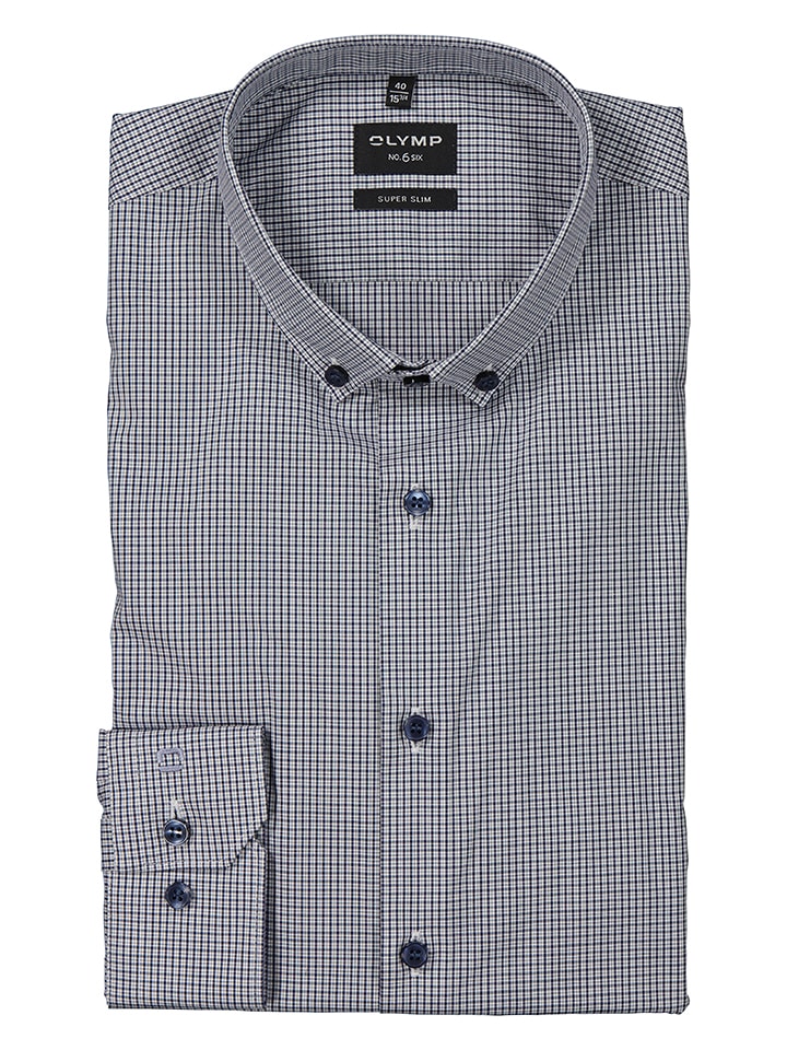 OLYMP Koszula "No 6 six" - Super Slim fit - w kolorze granatowo-białym rozmiar: 44