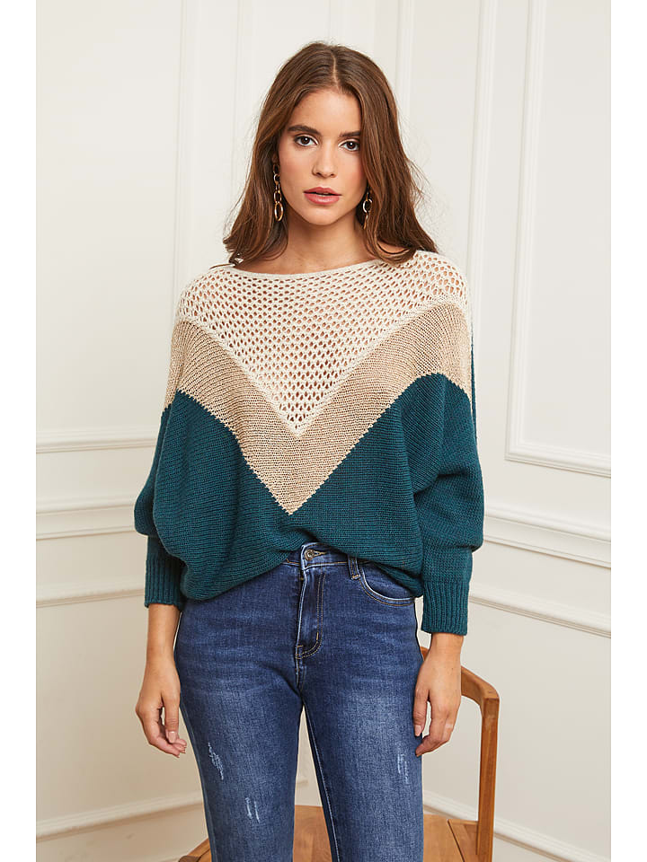 L'armoire de Suzette Sweter w kolorze beżowo-niebieskim rozmiar: 34/36