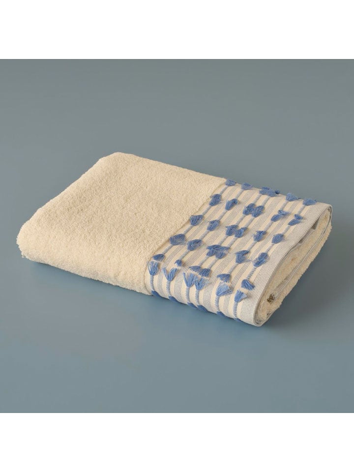 BELLA MAISON Ręcznik kąpielowy "Tassel" w kolorze kremowo-niebieskim - 150 x 90 cm rozmiar: onesize