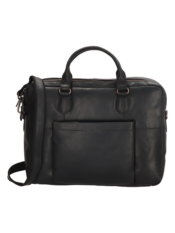 GENICCI Skórzana torba "Churchill" w kolorze czarnym na laptopa - 43 x 34 x 12,5 cm rozmiar: onesize