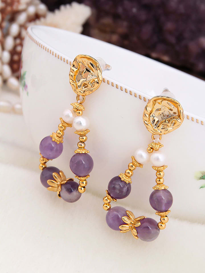 Pierres de Jade Pozłacane kolczyki-wkrętki z perłami i kryształami rozmiar: onesize