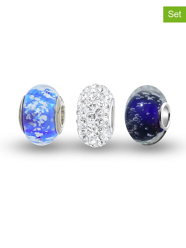 CHARM'S Srebrne charmsy (3 szt.) z cyrkoniami i szkłem Murano rozmiar: onesize