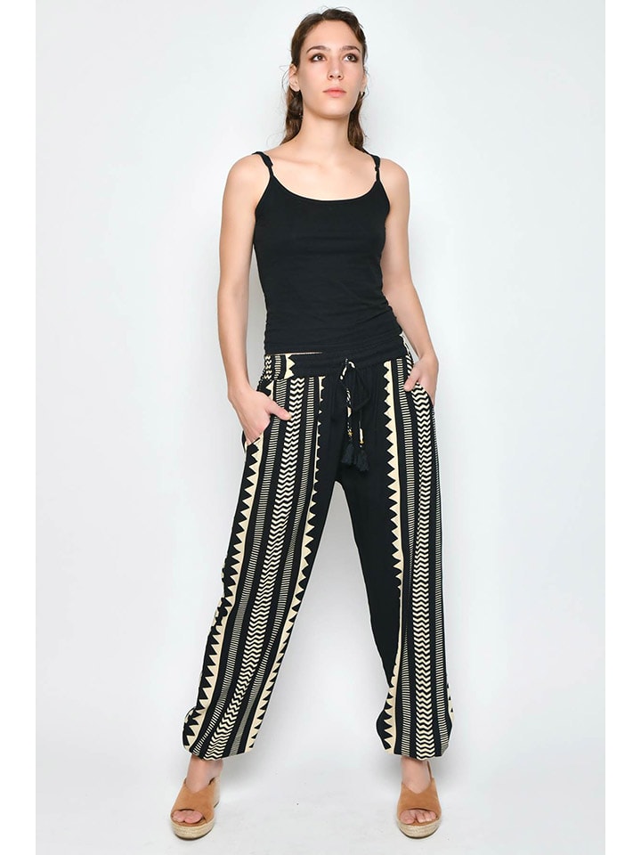 H.H.G. Spodnie w kolorze czarno-kremowym rozmiar: L