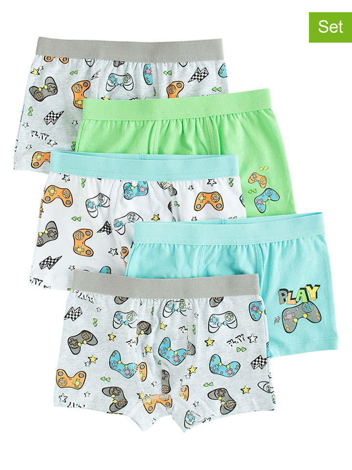 COOL CLUB Bokserki (5 par) w kolorze biało-turkusowo-szarym rozmiar: 134/140