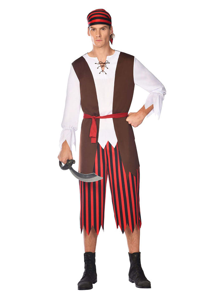 amscan 4-częściowy kostium "Pirat Pete" w kolorze biało-brązowo-czerwonym rozmiar: S