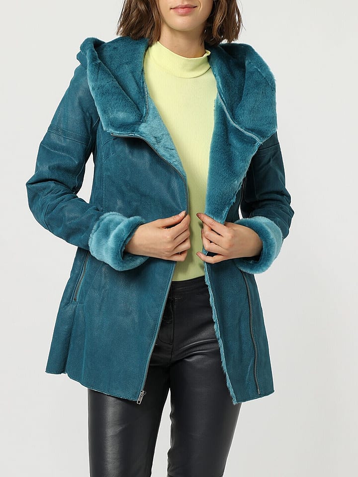 Isaco und Kawa Skórzany płaszcz w kolorze niebieskim rozmiar: 38