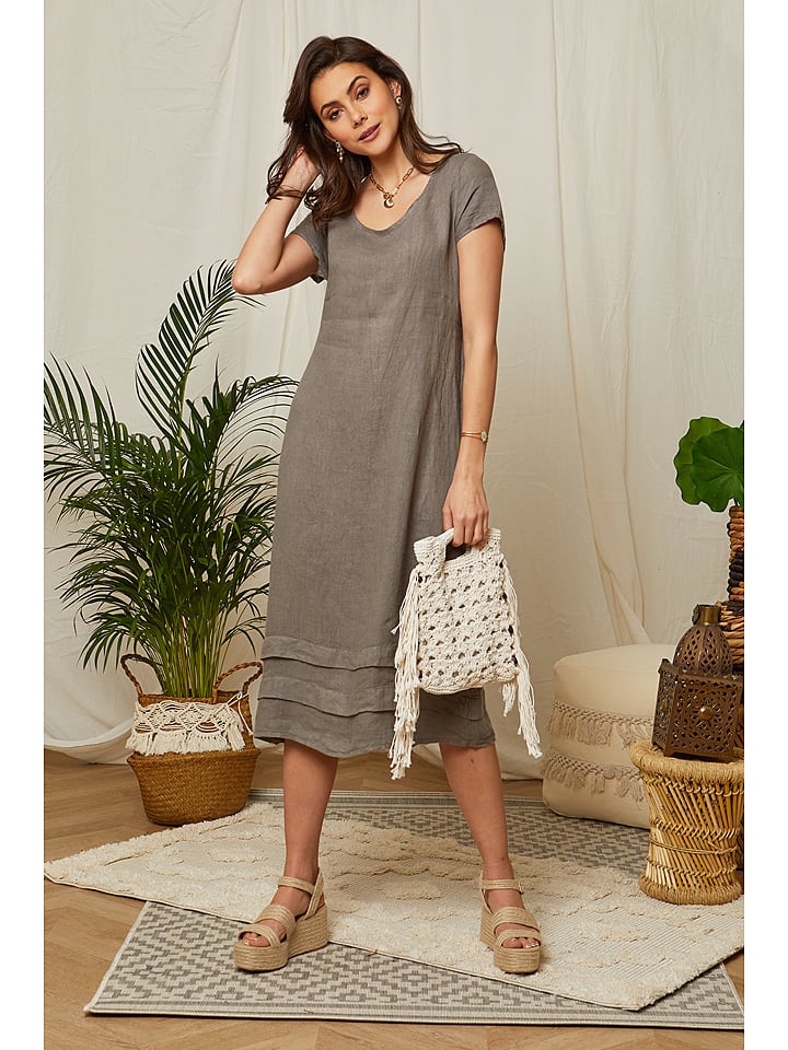 Lin Passion Lniana sukienka w kolorze szarobrązowym rozmiar: 36/38