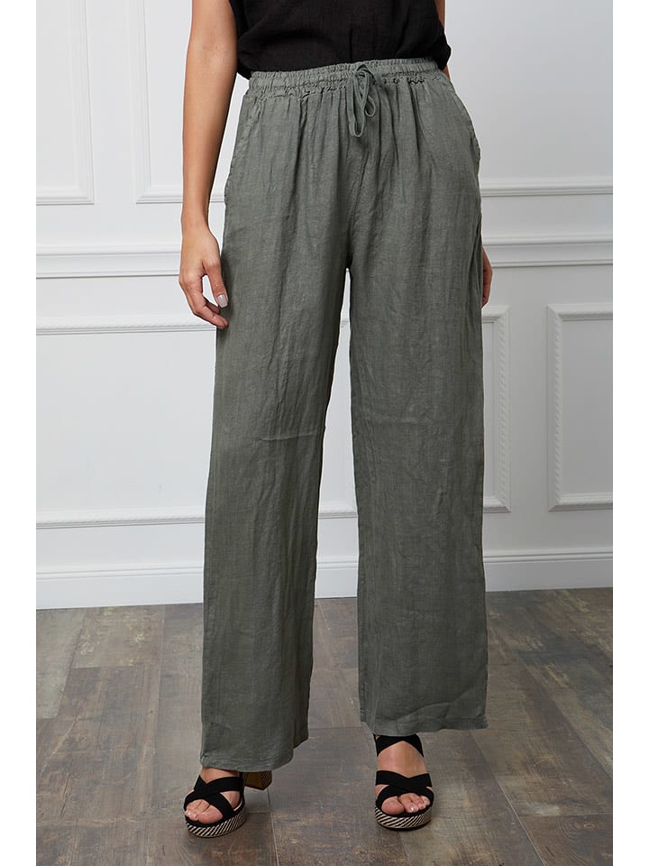 La Compagnie Du Lin Spodnie lniane "Julia" w kolorze khaki rozmiar: S