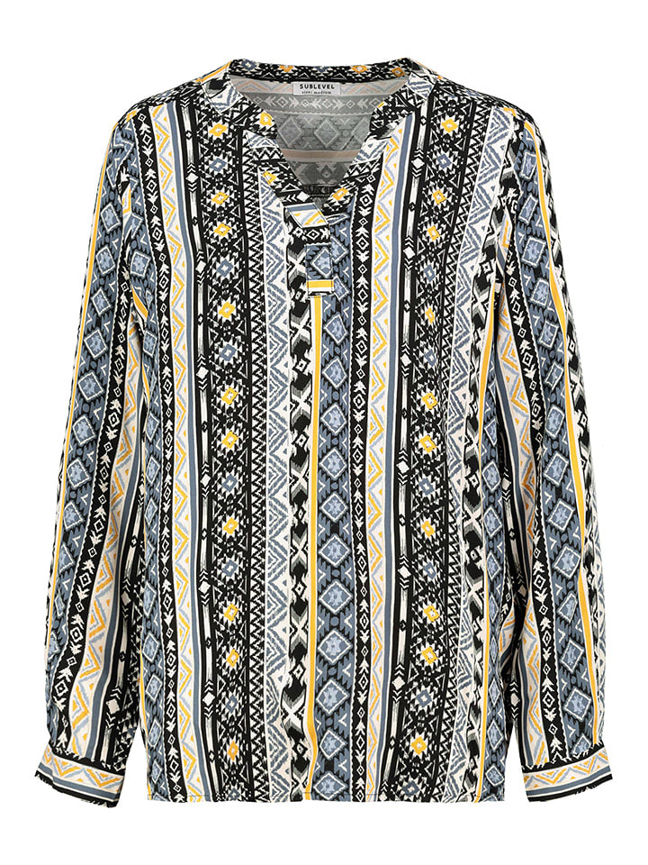 Sublevel Bluzka w kolorze beżowo-niebiesko-czarnym rozmiar: L