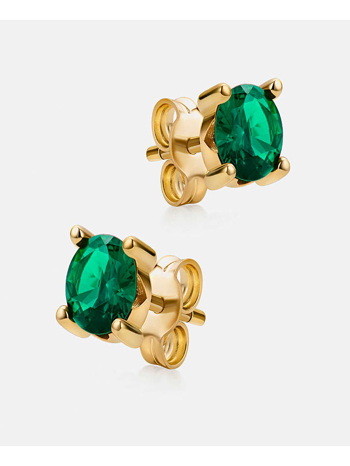 Revoni Złote kolczyki-wkrętki z szmaragdami rozmiar: onesize