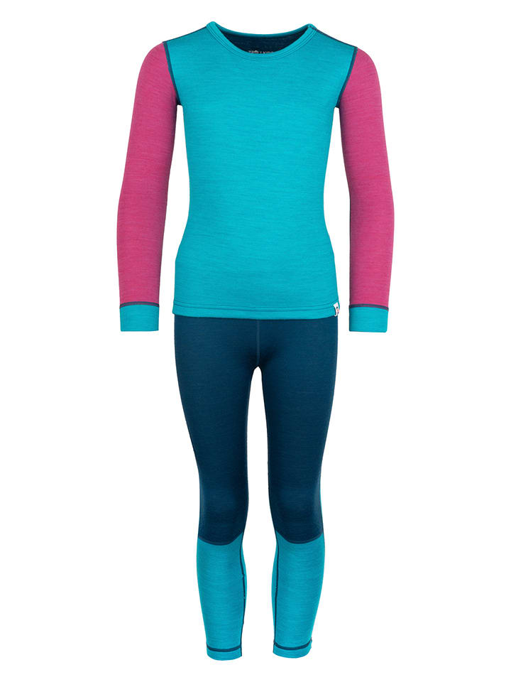 Trollkids 2-częściowy zestaw bielizny funkcyjnej "Merino" w kolorze turkusowo-granatowym rozmiar: 128