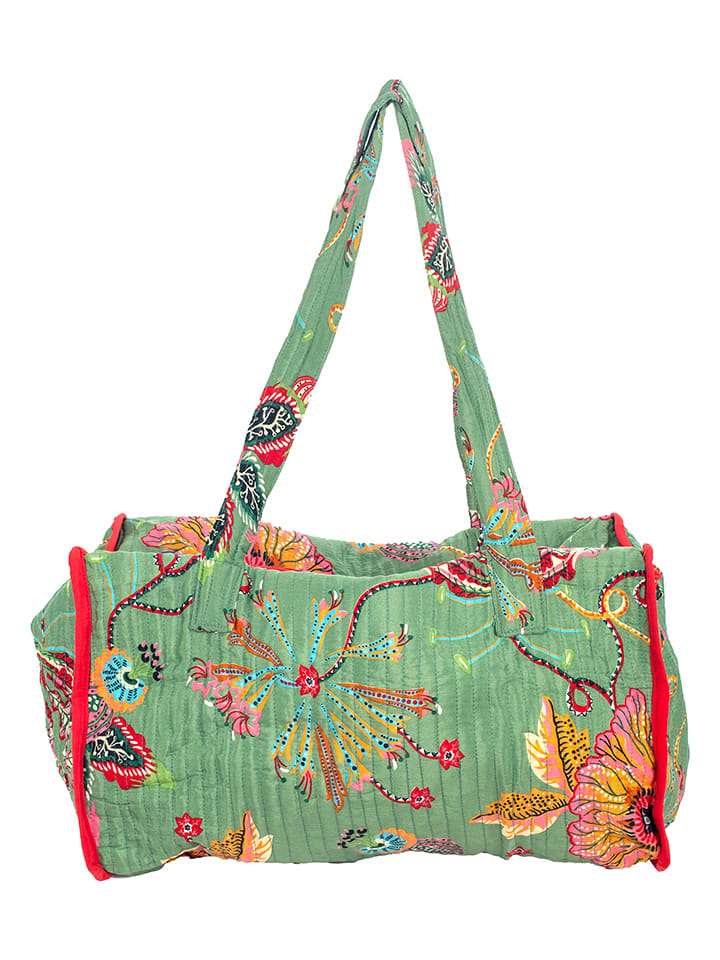 Torbeka w kolorze zielonym ze wzorem - 40 x 24 x 20 cm