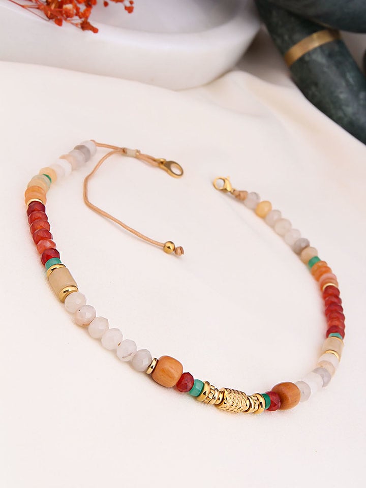 Charlize Pozłacany naszyjnik z kamieniami ozdobnymi i agatami - dł. 45 cm rozmiar: onesize