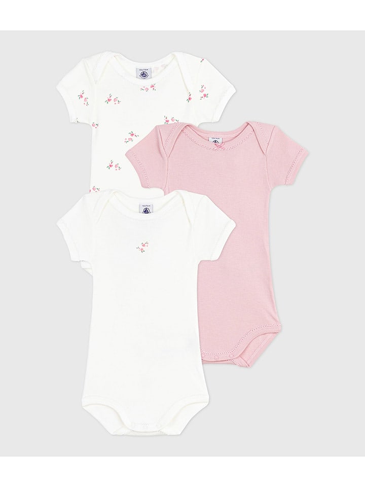 PETIT BATEAU Body (3 szt.) w kolorze jasnoróżowym i białym rozmiar: 80