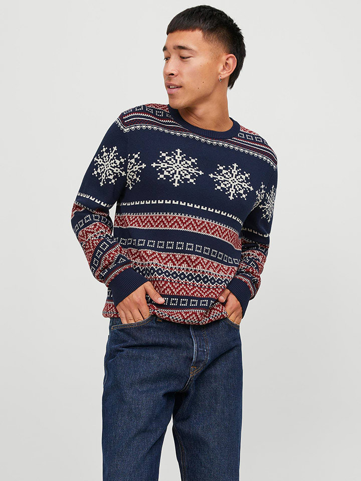 Jack & Jones Sweter "Xmas Snowball" w kolorze czerwono-granatowym rozmiar: XL