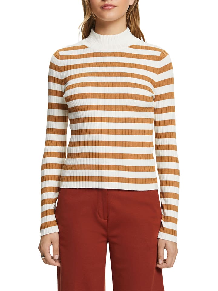 ESPRIT Koszulka w kolorze jasnobrązowo-bałym rozmiar: M