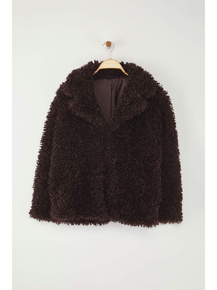 trendyol Płaszcz pluszowy w kolorze ciemnobrązowym rozmiar: L