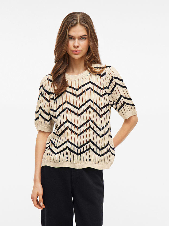 Vila Sweter "Autra" w kolorze kremowo-czarnym rozmiar: L