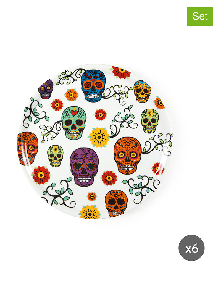 Talerze (6 szt.) "Calavera" w kolorze białym ze wzorem do pizzy - Ø 31 cm