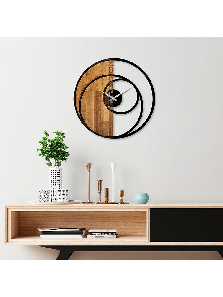 ABERTO DESIGN Zegar ścienny "Circle" w kolorze jasnobrązowo-czarnym - Ø 56 cm rozmiar: onesize