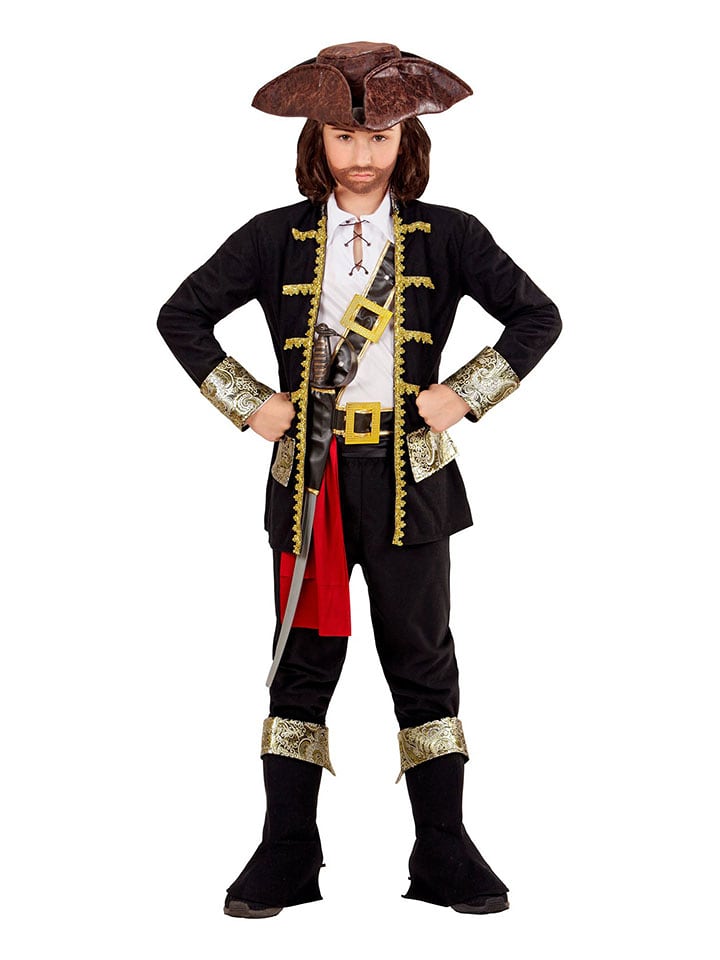 Carnival Party 7-częściowy kostium "Pirate captain" w kolorze biało-czarno-czerwonym rozmiar: 128