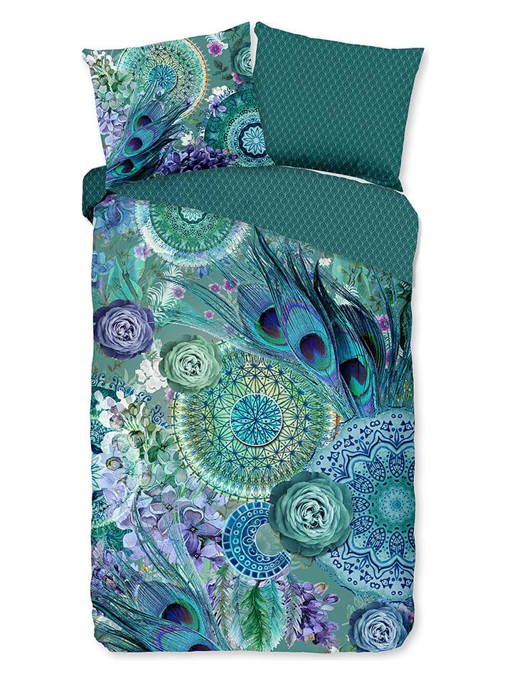 Hip Komplet pościeli satynowej "Kari" w kolorze zielono-niebieskim rozmiar: 135x200 cm