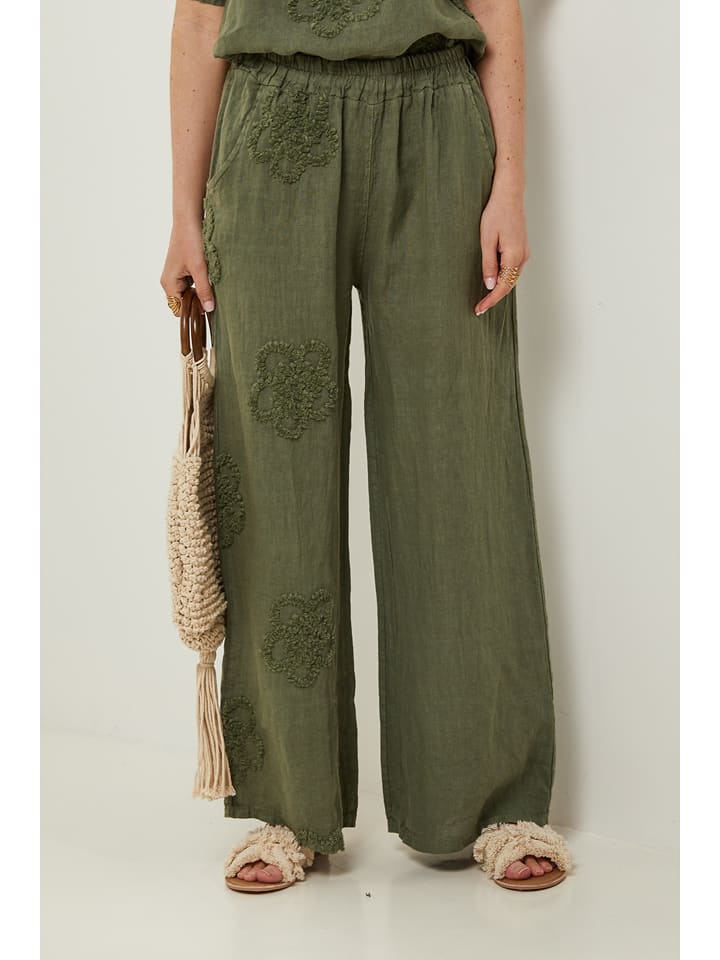 Rodier Lin Lniane spodnie w kolorze khaki rozmiar: M/L