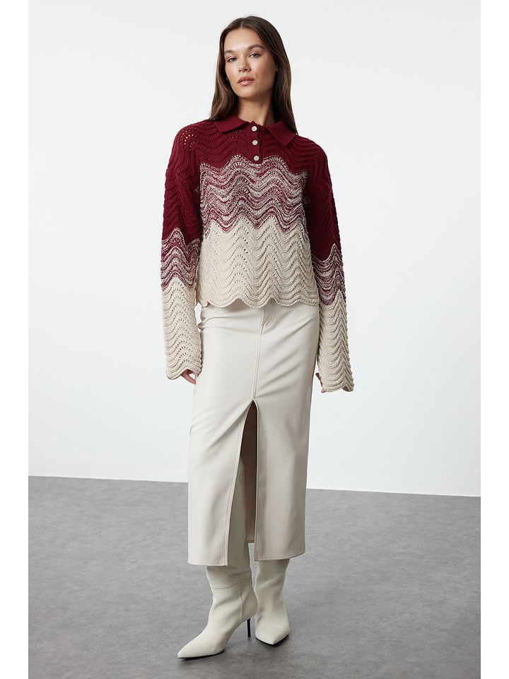 trendyol Sweter w kolorze kremowo-bordowym rozmiar: S