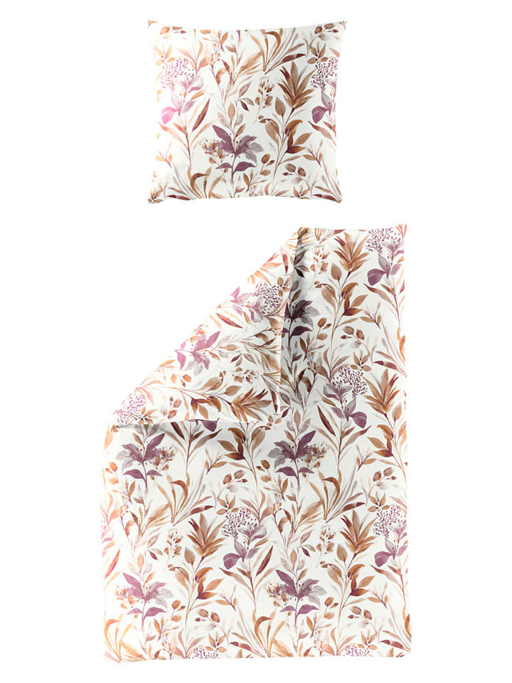 Bierbaum Komplet pościeli flanelowej w kolorze brązowo-kremowo-fioletowym rozmiar: 135x200 cm